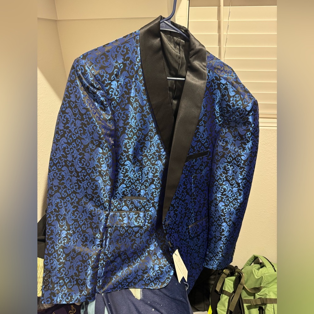 Men's Blue and Black Brocade Blazer